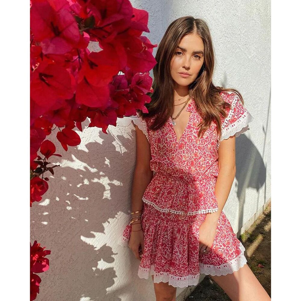 MISA Los Angeles Pink Floral Tiered Mini Dress - Size Small